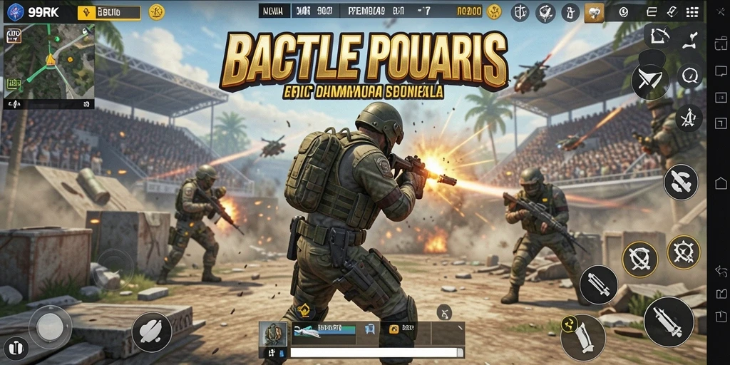 Tangkapan layar 99RK menampilkan aksi seru dalam pertempuran Battle Royale.