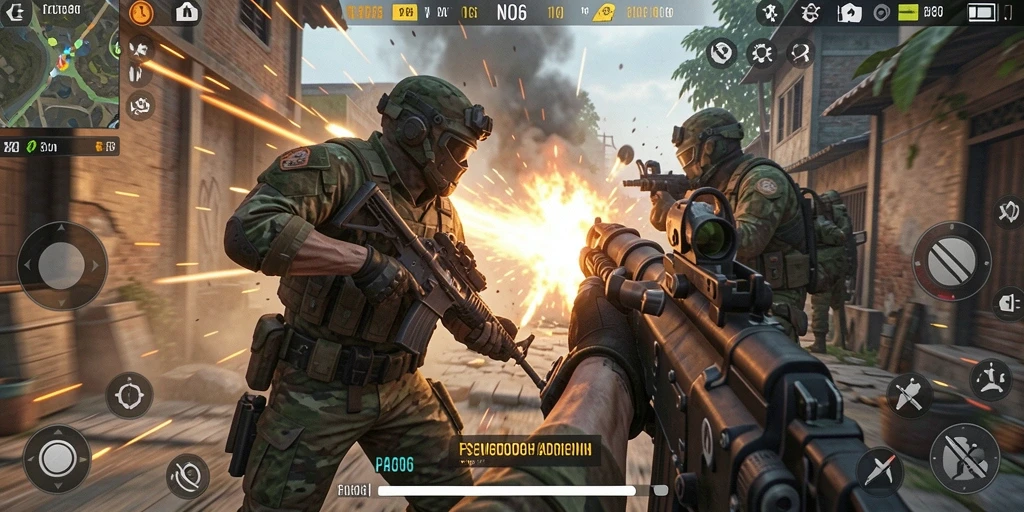Screenshot gameplay N06 menunjukkan aksi seru di medan perang FPS.