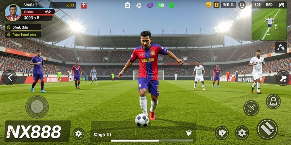 Tampilan gameplay NX888 yang mendebarkan dengan aksi sepak bola yang dinamis.