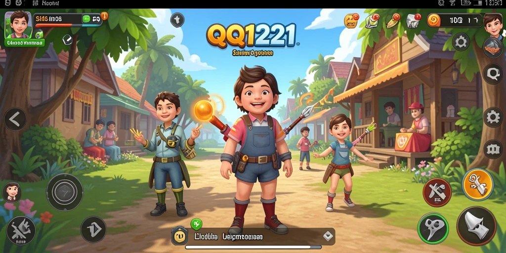 Tangkapan layar gameplay QQ1221 yang menampilkan kehidupan virtual yang dinamis.