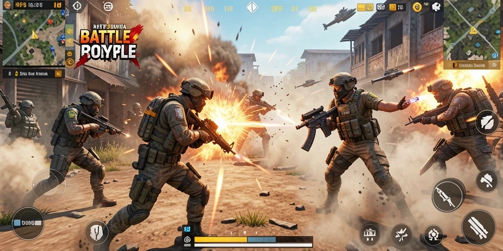 Tampilan screenshot gameplay RP8 dengan aksi intens Battle Royale.